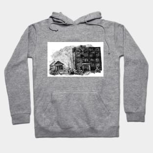 Yard on the outskirts of the industrial city. Hoodie